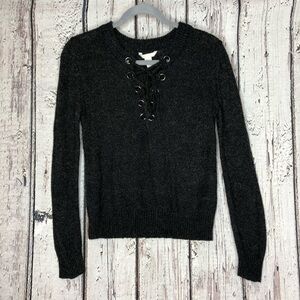 Forever 21 Black Wool Blend Sweater Lace‎ Up Small